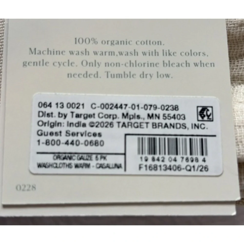 Casaluna™ 5pk Organic Gauze Washcloth Set in Warm Colors - Loop to Hang